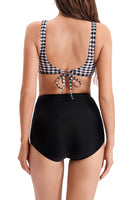 1 x RAW Customer Returns GOTIMAL women s padded bikini set crossover push up bikini top swimsuit bustier high waist swimwear elegant beachwear black and white grid m - RRP €30.24