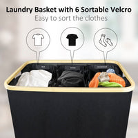 1 x RAW Customer Returns HANNELORE 3 Compartment Laundry Hamper, 145L, Dirty Laundry Basket, 3 Compartments with Lid, Handles, Foldable Laundry Hamper, Removable Laundry Basket, Black - RRP €22.8