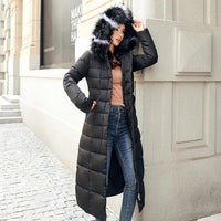 1 x RAW Customer Returns aromm women s winter coat maxi length warm quilted coat grey with faux fur hood, L - RRP €49.96