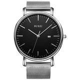 1 x RAW Customer Returns BUREI Men s Watches Ultra Thin Black Minimalist Quartz with Date Display - RRP €28.04