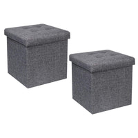 1 x RAW Customer Returns Bonlife Storage Chest Footstool Chests Foldable Stool With Storage Space Linen Pack of 2, Grey, 32 x 32 x 32 cm - RRP €36.98