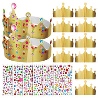 18 x Brand New Abaodam 12pcs Golden Crown Hats Birthday Crown Hats With Self-Adhesive Diamond Stickers Paper Crown Hats Princess Prince Birthday Party - RRP €298.98