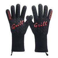 1 x RAW Customer Returns COOLJOB Grill Gloves Heat Resistant with Non-Slip Silicone Oven Gloves with Fingers for Grilling Baking Cooking Black 1 Pair  - RRP €18.65