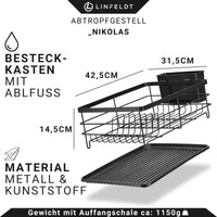 1 x RAW Customer Returns LINFELDT Dish drainer Black 42.5 x 31.5 x 14.5 cm made of metal for 10 plates 20 cutlery - Dish drainer for sink cutlery drain - RRP €34.99