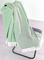 1 x Brand New cawa Plaids Co Long cream-sage green herringbone wool blanket with fringes made of pure New Zealand wool 130 x 220 cm  - RRP €72.0