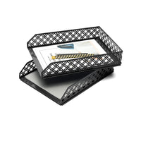 1 x RAW Customer Returns Exerz Letter Trays 2 Pack Stackable Paper Sorter Desk Organizer File Tray for Desk - Wire Mesh Metal Filing Rack - Black - RRP €22.12