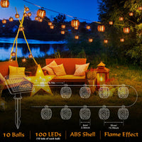 1 x RAW Customer Returns highsam Solar Fairy Lights Outdoor, Solar Lanterns Outdoor Weatherproof with Flame Effect, IP65 Waterproof Solar Lamps for Garden Hanging Railing Balcony Decoration 10 Lantern Spacing Upgrade  - RRP €27.99