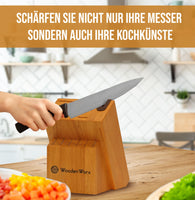 1 x RAW Customer Returns Knife block without knives made of wood, knife block with knife sharpener, for 12 knives and a pair of scissors - RRP €30.24