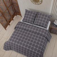 1 x RAW Customer Returns Vency bed linen 135x200 4-piece anthracite - Oeko-TEX 80 cotton 20 polyester, 2x duvet cover zip 2x pillowcases 80x80 envelope closure, gridline model - RRP €32.18