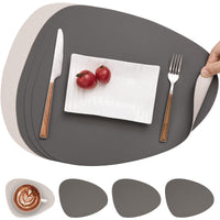 1 x RAW Customer Returns Myir JUN Leather Placemats and Coasters, Washable Round Placemats Double-Sided Non-Slip Placemat Leather Faux Leather Placemat Leather Look Placemat Gray Beige, Set of 4  - RRP €20.44