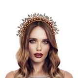 3 x RAW Customer Returns COSUCOS Fashion Gold Halo Crown with Pearl Rhinestone Goddess Queen Leaf Tiara Headband Halloween Carnival Easter Hair Accessories Ren Faire Cosplay Costume - RRP €86.97