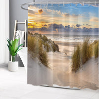 1 x RAW Customer Returns LB Beach Shower Curtain 150x180cm Sunset Landscape Tropical Island Anti-Mould Waterproof Bathroom Curtains, Seascape Short Polyester Fabric Bath Curtain with Hooks - RRP €20.56