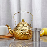 1 x RAW Customer Returns SANQIAHOME 2.0 litre stainless steel teapot with filter insert, hammered vintage style, for induction cooker, gold - RRP €30.49