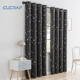 2 x Brand New CUCRAF Opaque Dark Grey Curtains with Eyelets Silver Foil Star Design Thick Curtains Blackout Thermal Curtain for Bedroom, Children s Room, Set of 2 H 245 x W 140 cm, Dark Grey - RRP €89.74