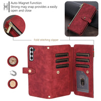 1 x RAW Customer Returns UEEBAI Mobile Phone Chain Case for Samsung Galaxy S21 FE 5G, 9 Card Slots Retro Leather Wallet Flip Case with Shoulder Strap Hand Strap Stand Function Wallet Zipper Mobile Phone Case - Red Wine - RRP €18.14