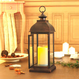 1 x RAW Customer Returns WRalwaysLX Decorative Lantern with Dancing Flame LED Timer Candle, Giant Lantern for Garden Indoor Outdoor Use, 41 cm Long Lantern with Door Opening, Plastic with Bronze Undertones - RRP €41.83