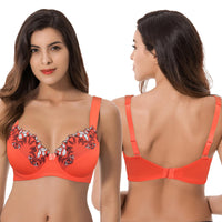 1 x RAW Customer Returns Curve Muse Women s Plus Size Minimizer Underwire Unlined Bras with Embroidered Lace - 2 Pack-Buttermilk, Cherry Tomato-90B - RRP €41.71