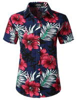 1 x RAW Customer Returns JOGAL Women s Hawaiian Shirt Casual Short Sleeve Floral Beach Shirt Sea Blue M - RRP €25.95