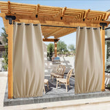 1 x RAW Customer Returns PONY DANCE set of 2 outdoor curtains, wind protection balcony curtain with eyelets and concealed loops, sun protection curtain, outdoor curtains with fixed ropes, H 243 x W 132 cm, Bisccoti Beige - RRP €50.95