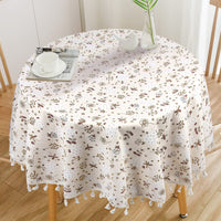 4 x Brand New BULANGDE Round Tablecloth Cotton and Linen with Floral Print Beige 150cm, Round Tablecloths Washable Dustproof Tablecloth Round, Tablecloths for Dining Table Living Room Picnic - RRP €75.84