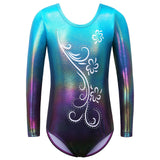 1 x RAW Customer Returns ZNYUNE Girls Leotard Long Sleeve Children s Shiny Leotard with Rhinestones 269 AquaFlower 10A - RRP €19.15