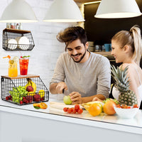 2 x RAW Customer Returns TIOYOTY Hanging fruit basket, kitchen organiser, fruit bowl, hanging basket, kitchen, wall fruit basket with wooden lid, fruit and vegetable basket for the counter- RRP €44.36