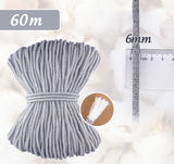 25 x Brand New Agoer 6mm Cotton Thread, Macram Yarn, 60m Cotton Cord with Polyester Core, Cotton Cord, Cotton Cord for DIY, DIY, Wall Decor, Flower Pot Grey  - RRP €235.75