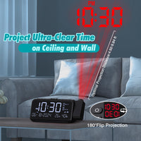 1 x RAW Customer Returns Alarm clock with projection, loud alarm clock with radio, 320 rotatable digital projection alarm clock, type-C, USB, charging function, night light, dual alarm clock with weekday weekend, digital clock for bedroom - RRP €28.99