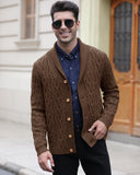 1 x Brand New Men s Cardigan with Shawl Collar Men Button Down Cable Knit Sweat Jacket Winter Warm Knitted Sweater Long Sleeve Cardigan Sweater - RRP €40.33