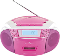 1 x RAW Customer Returns SCHWAIGER 661668 CD player with cassette and radio MP3 USB connection FM radio AUX headphones Boombox mains and battery operation display portable pink - RRP €60.4