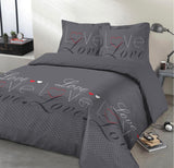 1 x RAW Customer Returns VISION - Love bed linen anthracite - set of duvet cover 240 x 220 cm with 2 pillowcases for standard double bed - 100 cotton - RRP €36.9