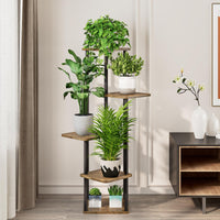 1 x RAW Customer Returns VASZOLA 5 Tiers Metal Wood Plant Stand, Multiple Flower Shelf Flower Pot Holder Indoor Door, Decorative Display Stand for Living Room Balcony Black  - RRP €46.38