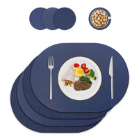 1 x RAW Customer Returns Placemats and coasters made of leather, table decoration, wipeable placemat, PU artificial leather heat-resistant place mats for kitchen dining table, set of 4 oval, blue  - RRP €19.99