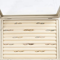 1 x RAW Customer Returns Frebeauty Ring Earring Organizer Tray with Lid 10 Slots Velvet Drawer Insert Jewelry Storage Box with Clear Glass Gift for Girls Beige, 10 Slots  - RRP €26.98