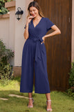 1 x RAW Customer Returns OUGES Jumpsuit Women Summer Elegant Overall Long Playsuit Short Sleeve Casual Trouser Suit with Pockets Navy, XL  - RRP €39.31