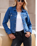 1 x RAW Customer Returns Roskiky Women s Jean Stretchy Long Sleeve Denim Jackets with Pocket Blue XL - RRP €43.99