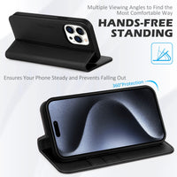 1 x RAW Customer Returns SHIELDON Case for iPhone 15 Pro 5G, Cell Phone Case Genuine Leather Card Slot Magnet Stand Function RFID Blocker Shockproof Protective Case TPU Leather Case Compatible with iPhone 15 Pro 6.1 - Black - RRP €30.99