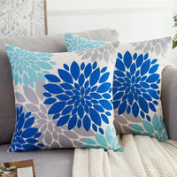 2 x Brand New Cushion cover summer blue and grey dahlia modern sofa cushion throw pillow linen cushion cover decorative couch cushions square soft cushion covers cover for sofa bench bed car 45x45 - RRP €26.2