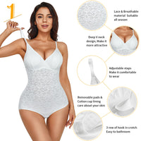 1 x RAW Customer Returns Body Shaper Women s Tummy Control Shapewear Corset Body Strong Shaping Figure-Shaping Body with V-Neck Bra Bodysuit Lace Sexy White, XL  - RRP €31.99