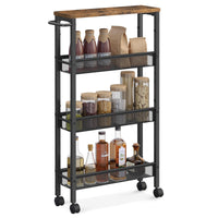 1 x RAW Customer Returns VASAGLE rolling cart 4 levels, narrow kitchen cart, niche shelf on wheels, steel, handle, for small spaces, 13 x 45.4 x 77 cm, kitchen, bathroom, living room, study, vintage brown-black LRC032B01V1 - RRP €39.68