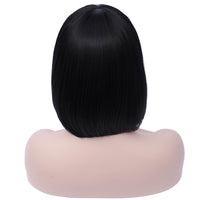 1 x RAW Customer Returns Mildiso Short Bob Black Hair Wigs Straight with Flat Bangs Synthetic Colorful Cosplay Daily Party Wig for Women Natural Like Real Hair 12 Inch 002A - RRP €20.16