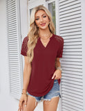 1 x RAW Customer Returns Beluring Women s Summer Short Sleeve V-Neck Lace Sleeve T-Shirt Solid Color Bright Red M - RRP €26.99