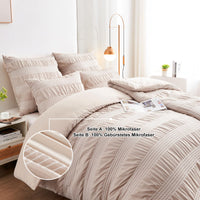 1 x RAW Customer Returns Qucover bed linen 155x220 4-piece khaki white striped, microfiber bed linen sets, 2 duvet covers 155x220 cm 2 pillowcases 80x80 cm, non-iron cuddly bed linen with zip - RRP €42.2