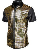 1 x RAW Customer Returns JOGAL Men s Sequin Shirt 70s Short Sleeve Disco Party Costume Medium Black Gold - RRP €31.99