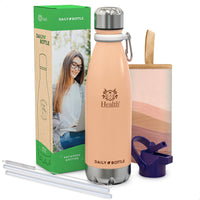 1 x RAW Customer Returns LG Luxury Grace stainless steel drinking bottle 500 ml. BPA-free thermal bottle for hot and cold drinks. Double-walled water bottle with hermetic closure. Neoprene bag carabiner. - RRP €20.4