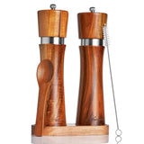 1 x RAW Customer Returns K KSMAGI salt and pepper mill wood AGNETA each 21.5cm with high-quality ceramic grinder adjustable - set of 2 spice mills salt mill and pepper mill including coaster, brush spoon - RRP €30.02