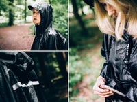 1 x RAW Customer Returns AWHA rain poncho for men and women, waterproof and extra long for hiking, riding, cycling - outdoor rain protection, reusable with bag, black, L XL - RRP €30.24