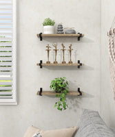 1 x RAW Customer Returns Gronda Wall Shelves Wooden Set of 3 Floating Shelves with Black Metal Hanging Shelf Kitchen Rustic Floating Shelves Vintage Industrial Design Wall Decor for Living Room Bedroom Bathroom 40cm - RRP €30.24