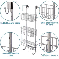 1 x RAW Customer Returns smartpeas shower shelf with 3 levels, grey chrome look bathroom shelf without drilling for hanging 86X30X11Cm high-quality steel powder-coated rust-proof extra 2x stainless steel adhesive hooks - RRP €47.49