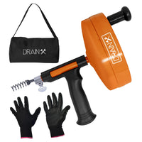 2 x RAW Customer Returns DrainX Drain Auger Pro Heavy-duty steel drum plumbing drain snake with 25 drain cleaning cable Supplied with work gloves and storage bag - RRP €59.98